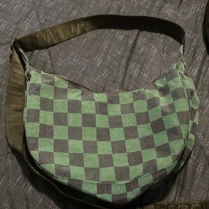 BAGGU Green and Blue Checkered Medium Crescent Bag